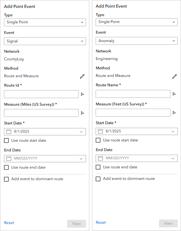 The Add Point Event widget panel